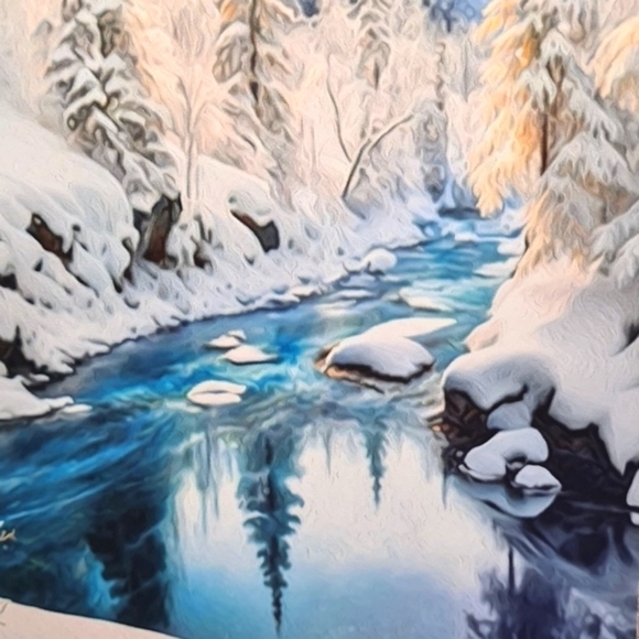 Winter Snowy‎ Stream Majestic Landscape Art Watercolor Oil Painting Print - Picture 3 of 8